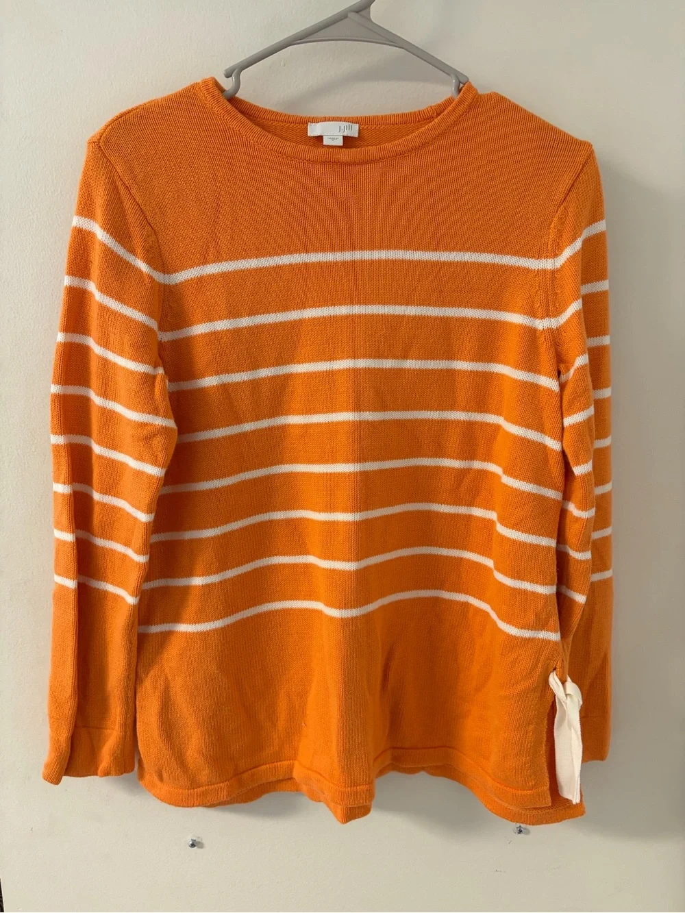 J. Jill Orange and White Striped Crewneck Sweater